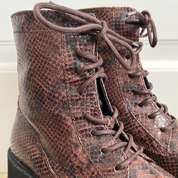 Rachel Comey Halt Brown Snake Print Embossed Leather Lace Up Combat Ankle Boots - Picture 8 of 14